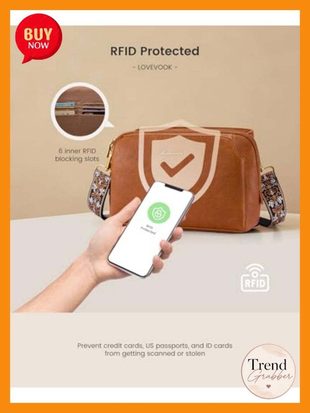 Faux Leather RFID Anti Theft Crossbody Bag with Adjustable Strap - Picture 3 of 6